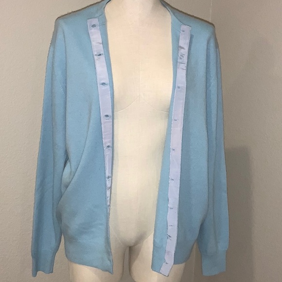 Pringle 100% Cashmere Baby Blue Women's Cardigan Sz 10 Sweater Scotland Vintage - Picture 5 of 8